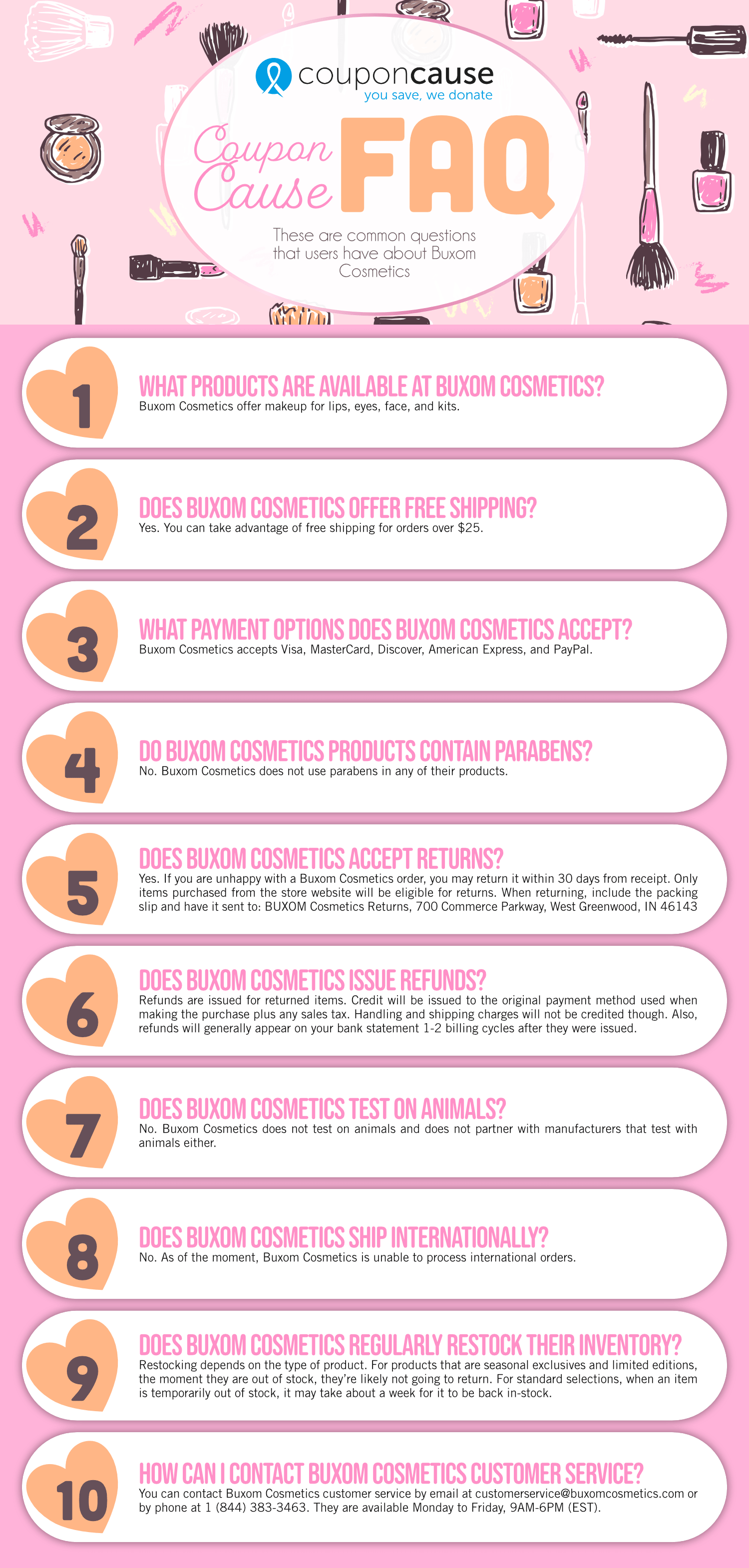Buxom Cosmetics Infographic Order Coupon Cause FAQ (C.C. FAQ)